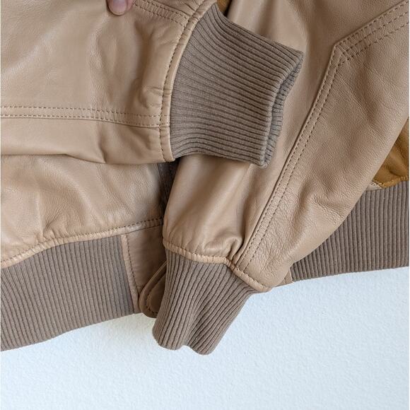 Zara Beige Genuine Leather Bomber Full Zip Short Jacket, size S - Picture 6 of 16